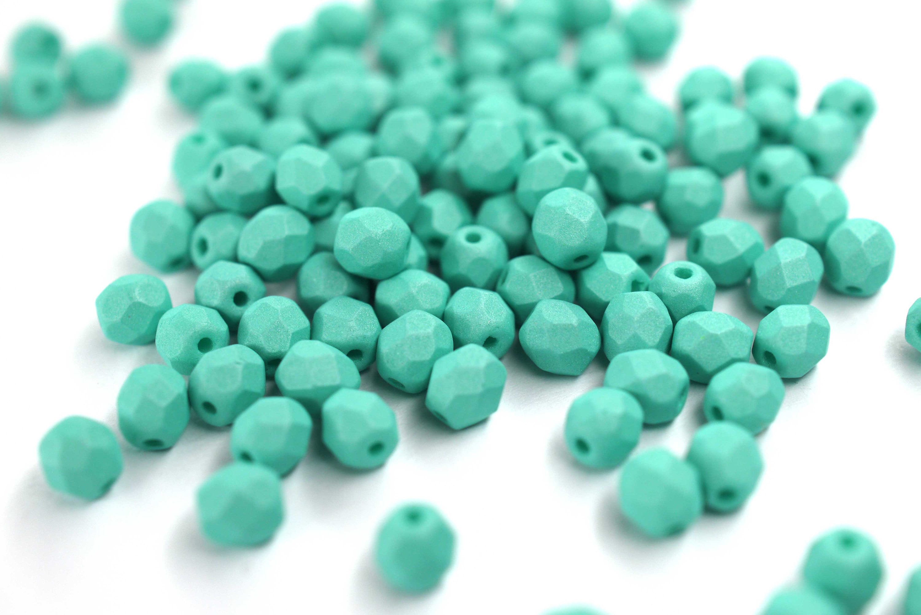 50 Saturated Teal böhmische Perlen 4mm, tschechische feuerpolierte facettierte Glasperlen DIY Glasschliff