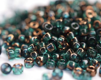 440 EUR/kg || 10g Czech Seed Beads Matubo, 8/0 Emerald Semi Bronze Chandelier, Rocailles Jewelry DIY, Mini Beads