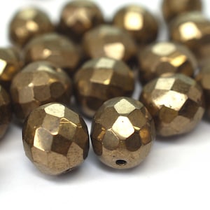 5 Bronze Bohemian Beads 12 mm, Czech fire polished faceted glass beads DIY glass cut