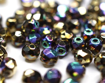 50 Crystal Glittery Amber böhmische Perlen 4mm, tschechische feuerpolierte facettierte Glasperlen DIY Glasschliff 4mm