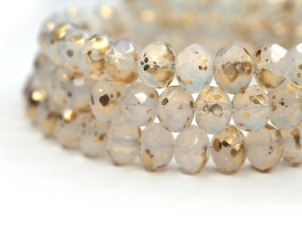20 5x7mm Milky White Gold Splash Rondelle - Böhmische Perlen, tschechische feuerpolierte facettierte Glasperlen DIY Glasschliff