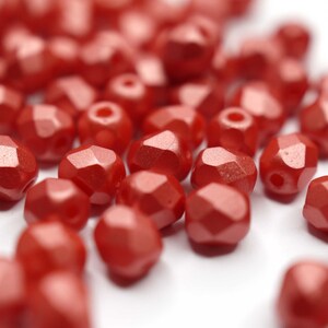 50 Alabaster Pastel Dark Coral Bohemian Beads 4mm, Czech Fire Polished Faceted Glass Beads DIY Glass Cut 4mm