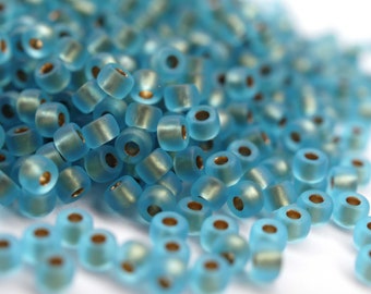 410 EUR/kg || 10g Czech Seed Beads Matubo, 8/0 Matte Aquamarine Bronze Ice Lined, Rocailles Schmuck DIY, Mini-Perlen