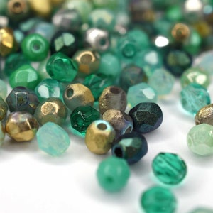50 Mix Mint Aqua Turquoise Bohemian Pearls 4 mm, Czech Fire Polished Faceted Glass Beads DIY Glass Cut 4 mm Bild 8