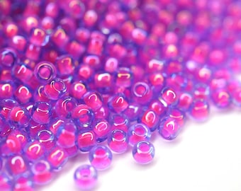 380 EUR/kg || Toho Seed Beads Luminous Light Sapphire / Neon Pink-Lined | Seed Beads DIY Schmuck, verschiedene Größen, 11/0, 8/0, 6/0