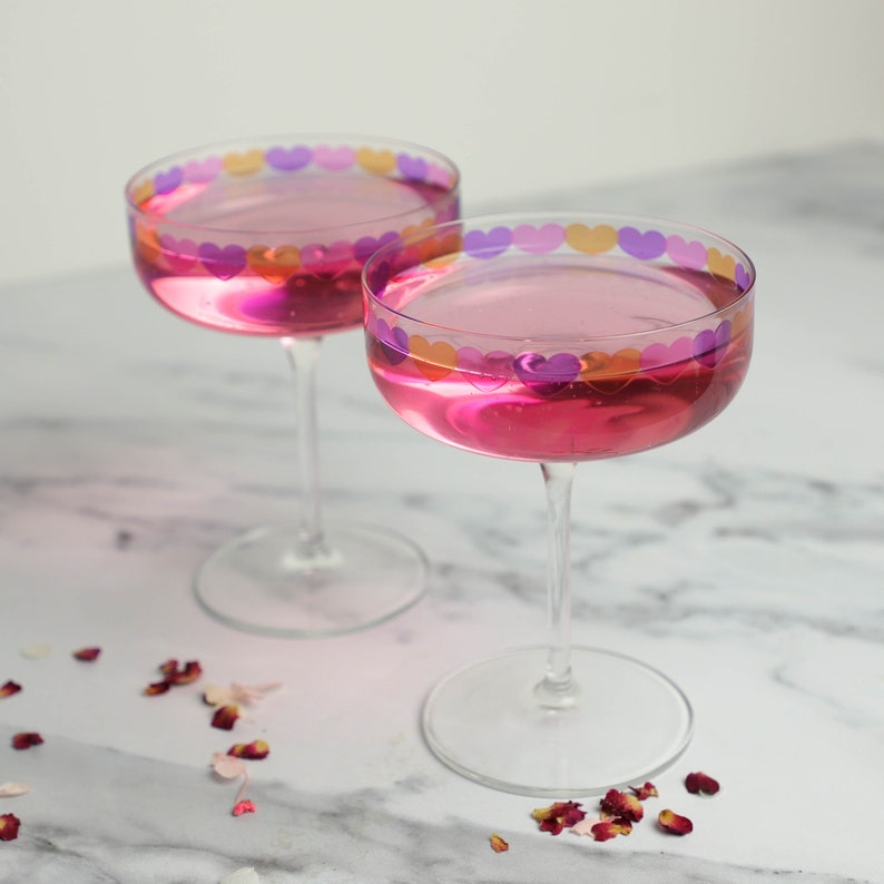 Love Heart Printed Set Of Two Cocktail Glasses image 1