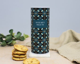 Personalised Geo Tile Cylindrical Biscuit Tin