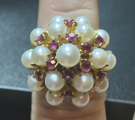 10K Rose Gold, Antique, Unique Seed Pearls, and R… - image 1