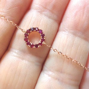14K Rose Gold, 585 Stamped, R Signed, 0.222 ct, Rubies Halo Bracelet, 0.8 grams.
