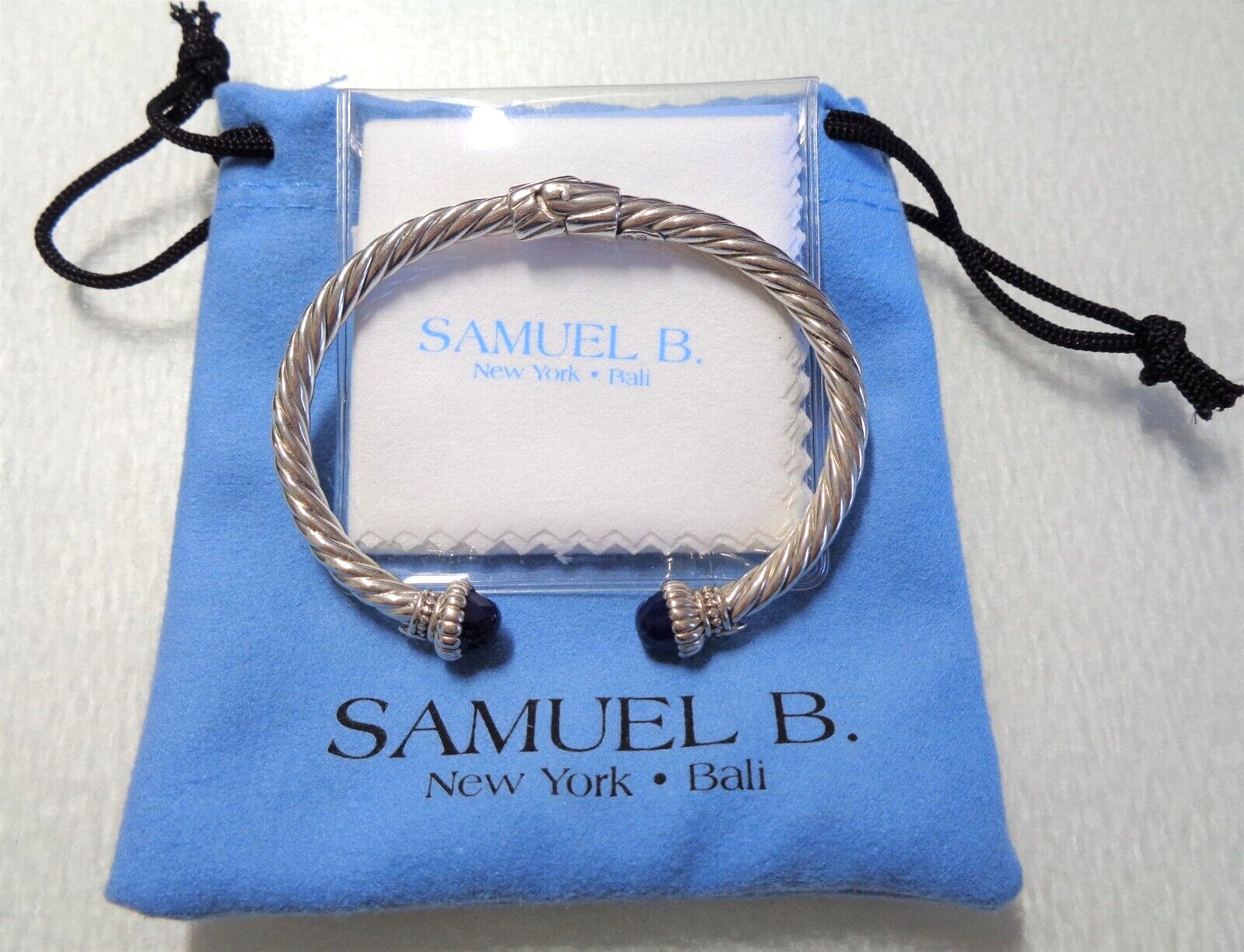 Samuel B. Sterling Silver Men's Black Leather Bracelet with