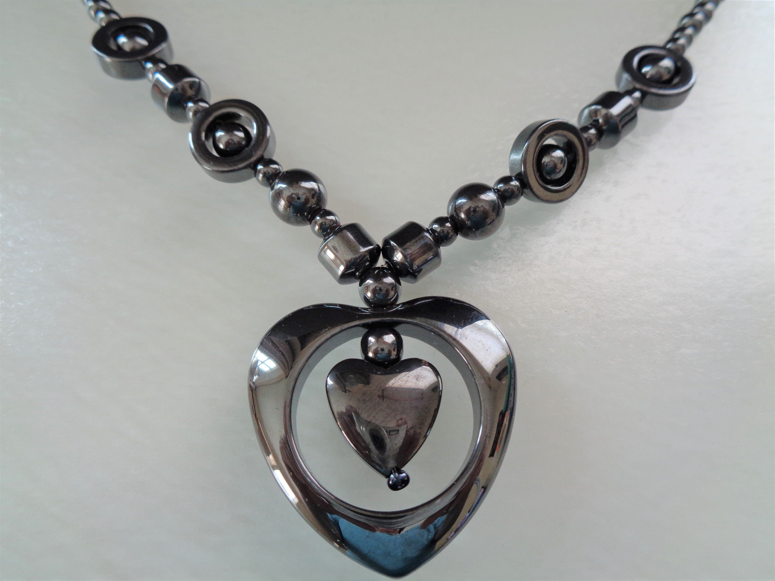 Fashion Hematite Beads Heart Pendant Necklace. Etsy