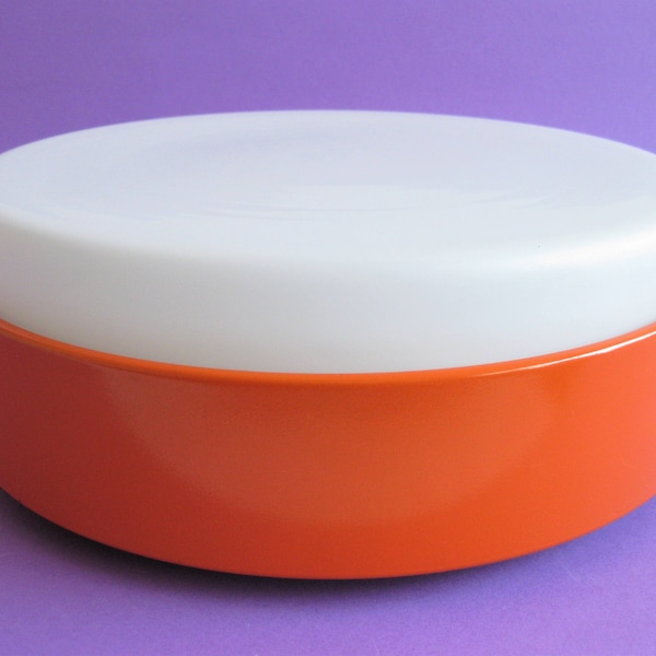 Vintage 1970's Space Age Orange Metal and  Milk Glass Wall Ceiling Lamp