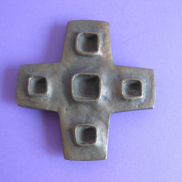 Modernist  cross cast bronze midcentury modern retro vintage wall hanging mod 1960's