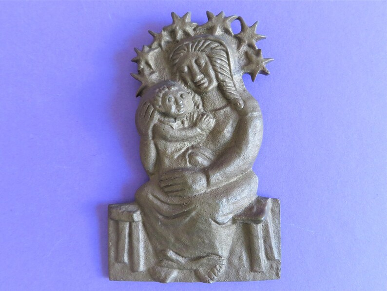 Vintage Mother and Child Mary Jesus cast brass vintage wall image 0