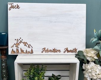 Adventure Awaits|Mountain|Baby shower decor |Baby shower guest book|Baby shower sign|Laser cut 3D|wood guest board | Alternative guest book