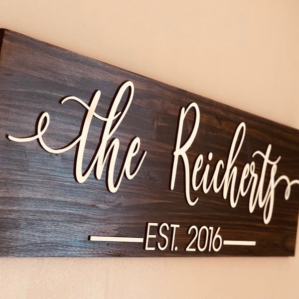 Letrero familiar de madera 3D personalizado: regalo de boda personalizado