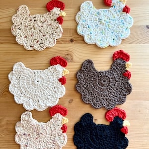 Chicken coasters, Candle cozy, Drink coaster, Farm decor, Mug cozy, Rooster coaster. Crochet cotton coasters, Farmhouse, Chicken