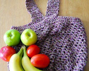 Crochet Cotton Market Bag: Purple Produce Tote