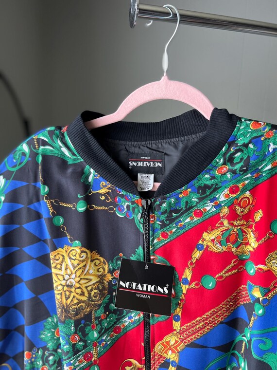 90s Plus Size Notations Colorful Scarf Print Jack… - image 2