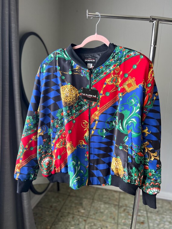 90s Plus Size Notations Colorful Scarf Print Jack… - image 1