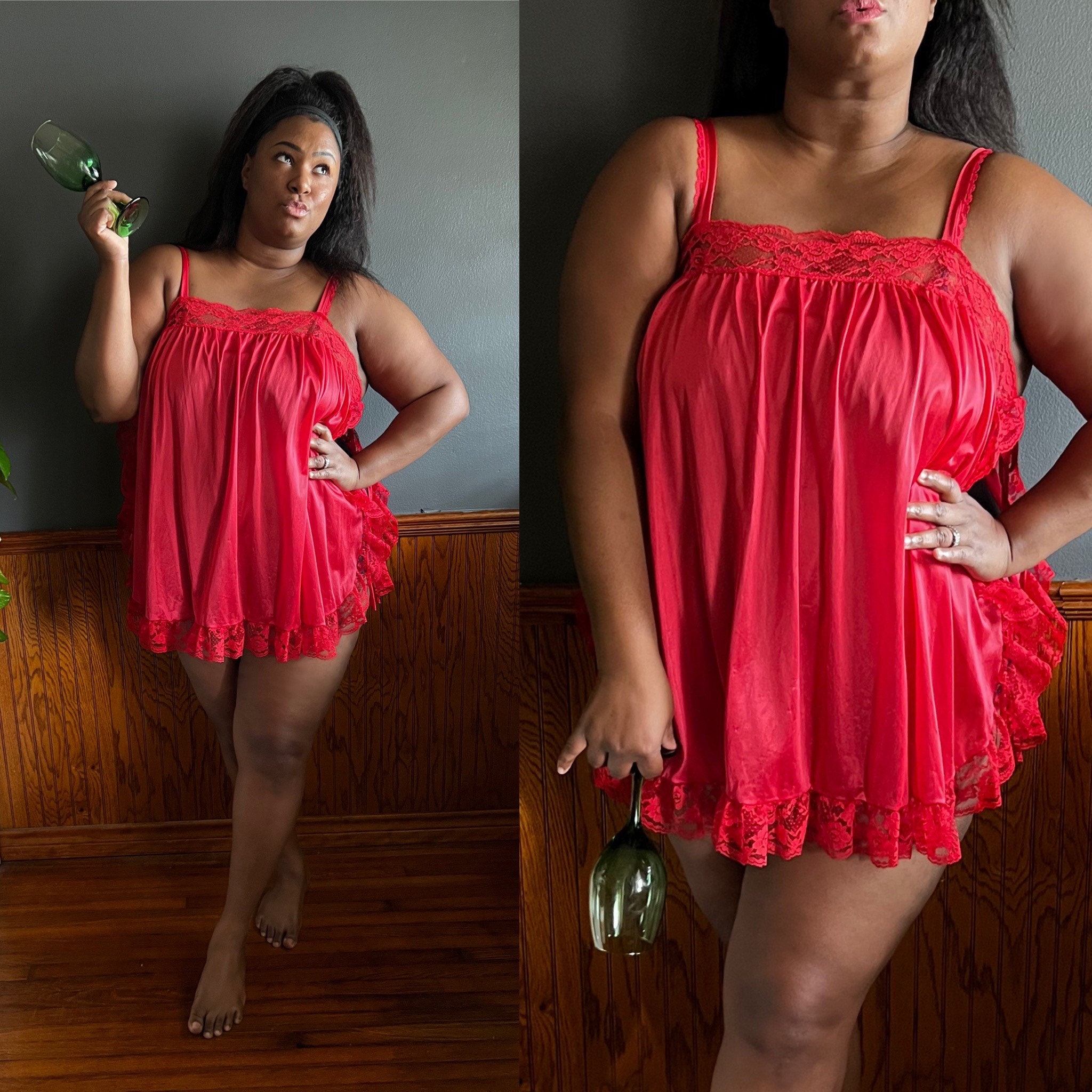 80s Plus Size Roaman's Red Nylon and Lace Lingerie Set - Apron Tunic Top  and a Matching Panties - Etsy