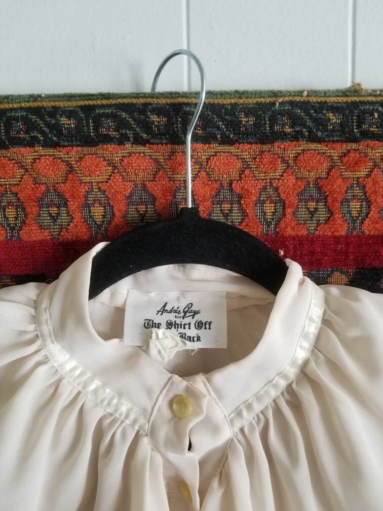 Cream Ruffled Blouse - 1970s Vintage - Button Front