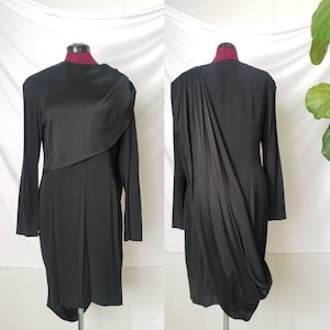 80s 90s Bill Blass - Black Dress - Contemporary Dress with Sash - Modern - Minimalist - Artistic | Labeled Size 10