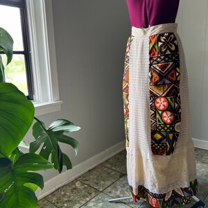 60s Retro Tiki Tumbleweeds Psychedelic Crochet Knit Maxi Apron Skirt image 7