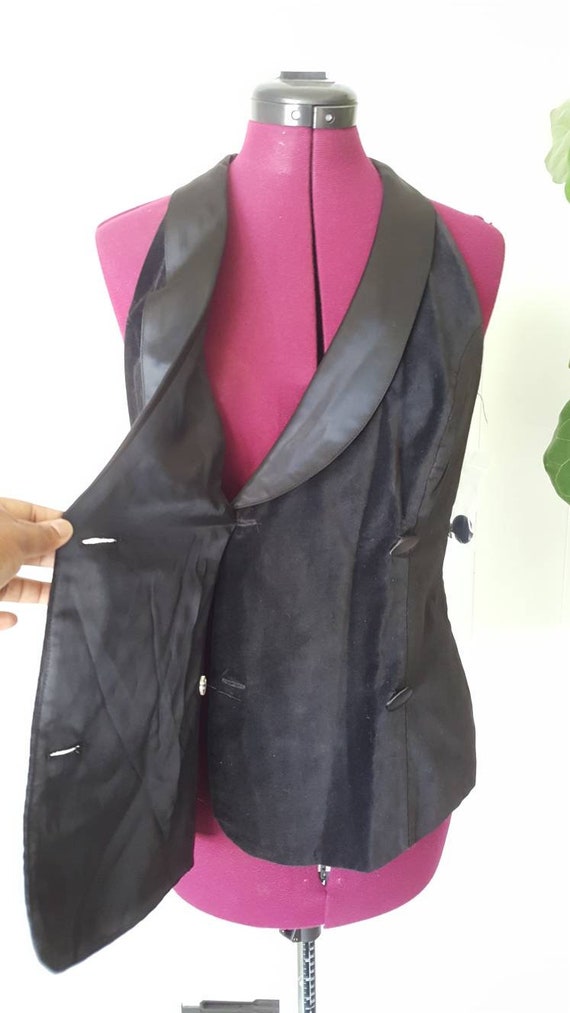 80s 90s Oakbrook Black Velvet Satin Tuxedo Vest N… - image 3