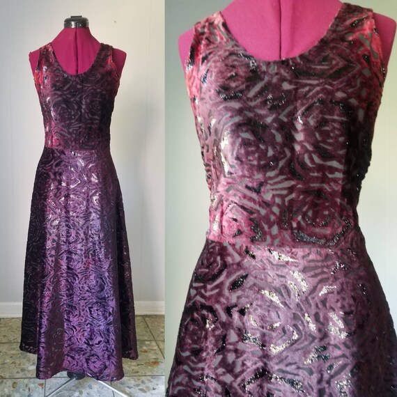 70s Handmade Ombre Burgundy and Black Velvet Burn… - image 1