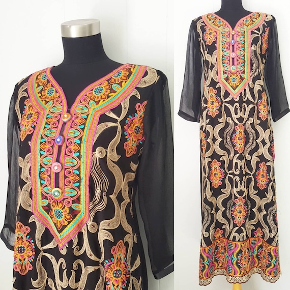 Colorful Ornate Embroidered Silk Kaftan