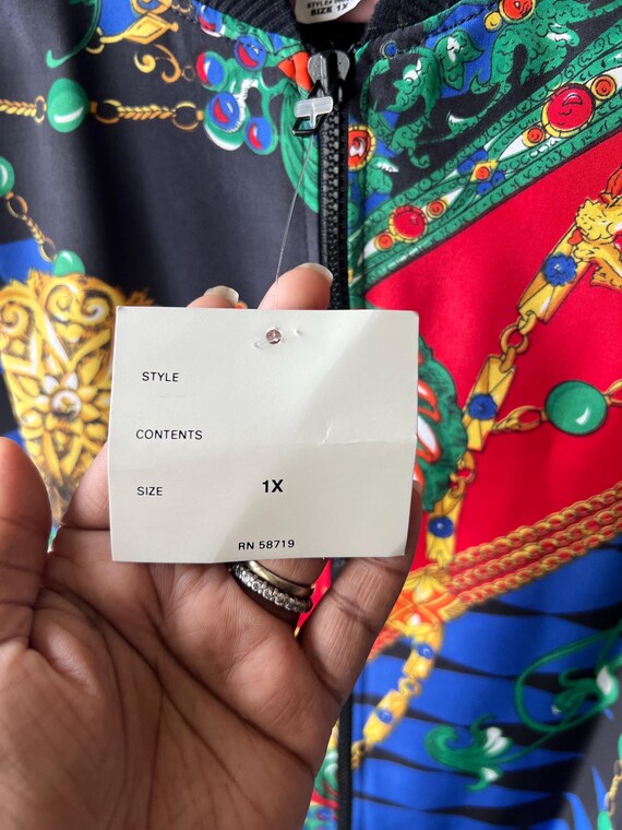 90s Plus Size Notations Colorful Scarf Print Jack… - image 3