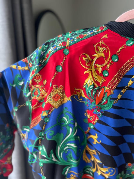 90s Plus Size Notations Colorful Scarf Print Jack… - image 5