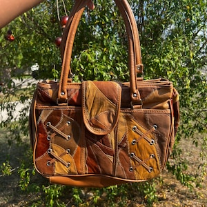 Bolso de mano de piel vegana con patchwork de los años 2000 - Piel sintética - Asa superior