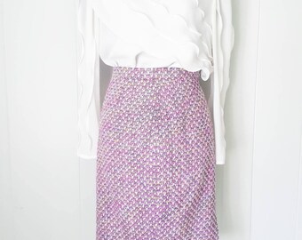 90s Escada Lavender Purple Tweed Pencil Skirt with Rainbow Colors | Labeled Size 36