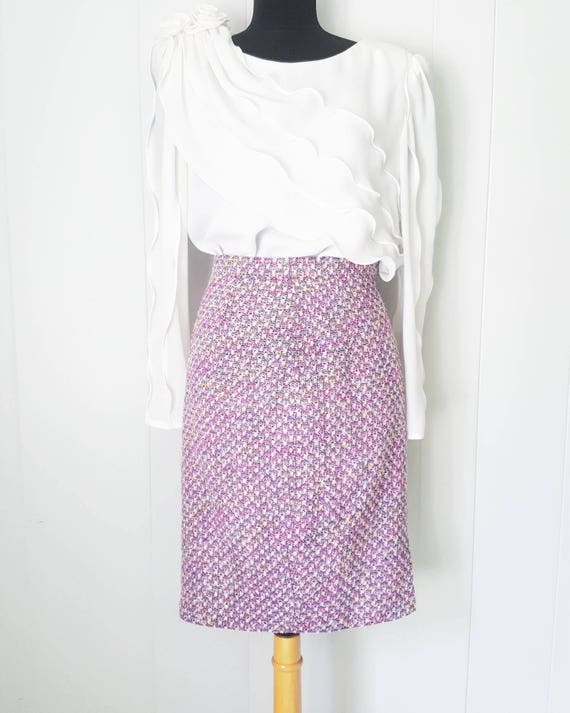 90s Escada Lavender Purple Tweed Pencil Skirt wit… - image 1