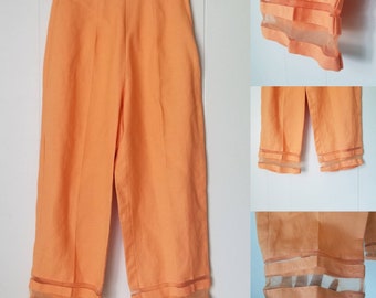 90s Y2K Poetic Cantelope Capris Trousers - Orange - Minimalist - Sheer Cut Outs | Labeled Size 2P