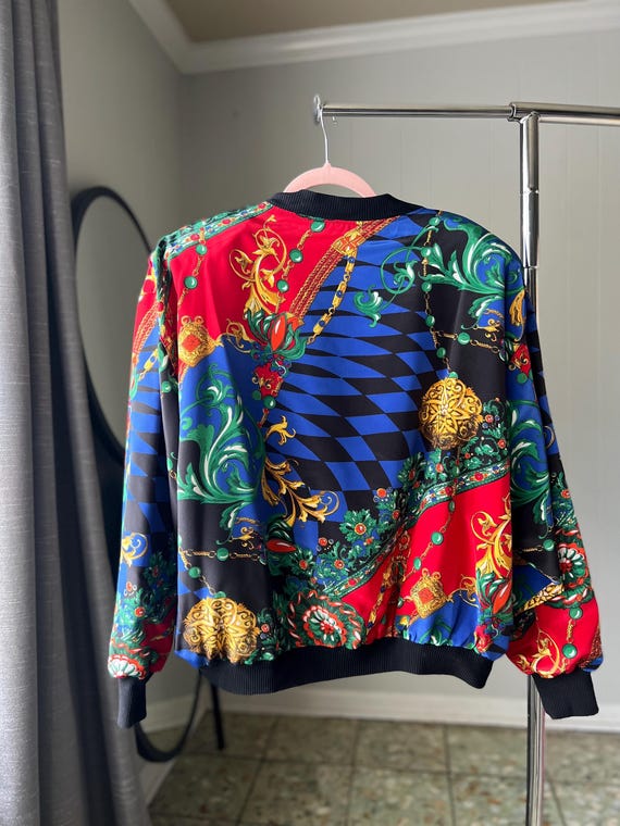 90s Plus Size Notations Colorful Scarf Print Jack… - image 4