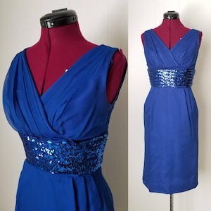 50s Blue Sequined Party Dress - Wiggle Dress - Marilyn Monroe - Old Hollywood Glam | Labeled Size 9