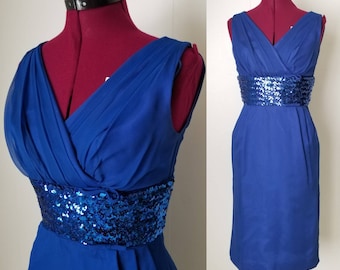 50s Blue Sequined Party Dress - Wiggle Dress - Marilyn Monroe - Old Hollywood Glam | Labeled Size 9