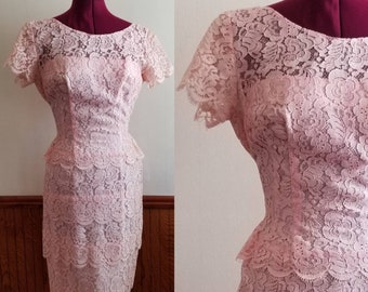 50s Lilli Diamond California  Baby Pink Scalloped Lace Dress