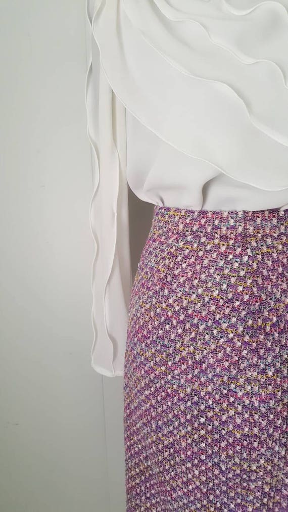 90s Escada Lavender Purple Tweed Pencil Skirt wit… - image 4