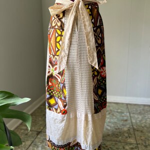 60s Retro Tiki Tumbleweeds Psychedelic Crochet Knit Maxi Apron Skirt image 2