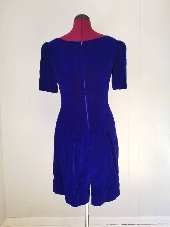 80s Blue Velvet Mini Dress - image 4