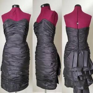 80s Victor Costa Black Dress with Rusched Layers - Sweetheart  Neckline- Mini Dress - Prom - Party Dress