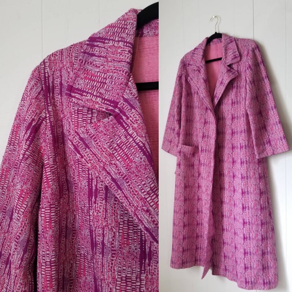 70s Funky Pink and Purple Wrap Jacket - Duster - W