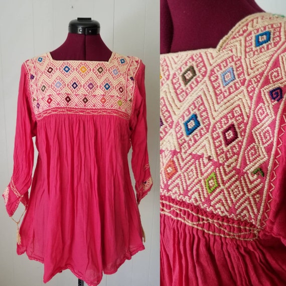 70s Embroidered Huipil Top Guatemalan Blouse - Bo… - image 1