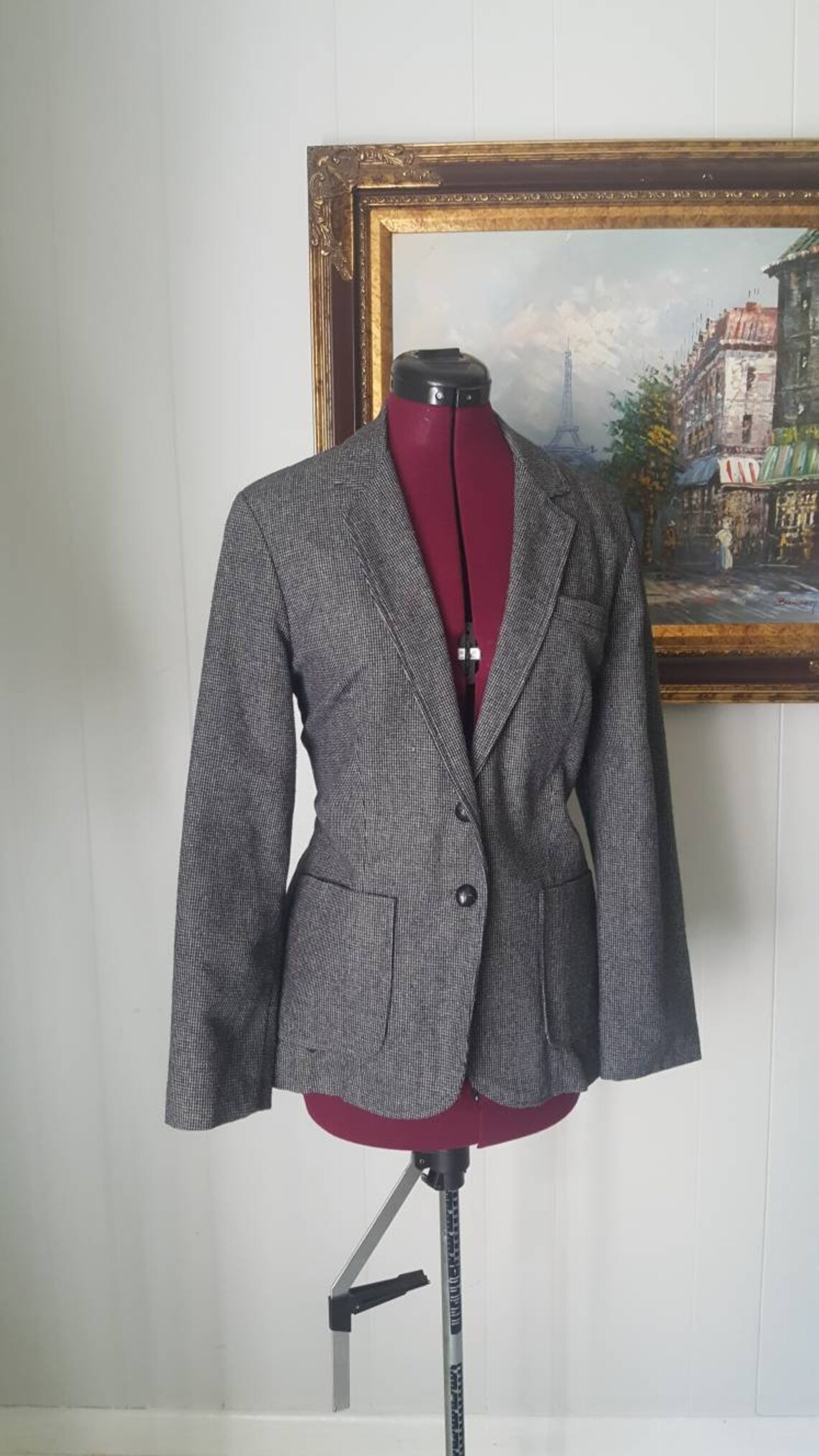 70s Grey Tweed Blazer Jacket Trendy 1970s Minimalist British Etsy