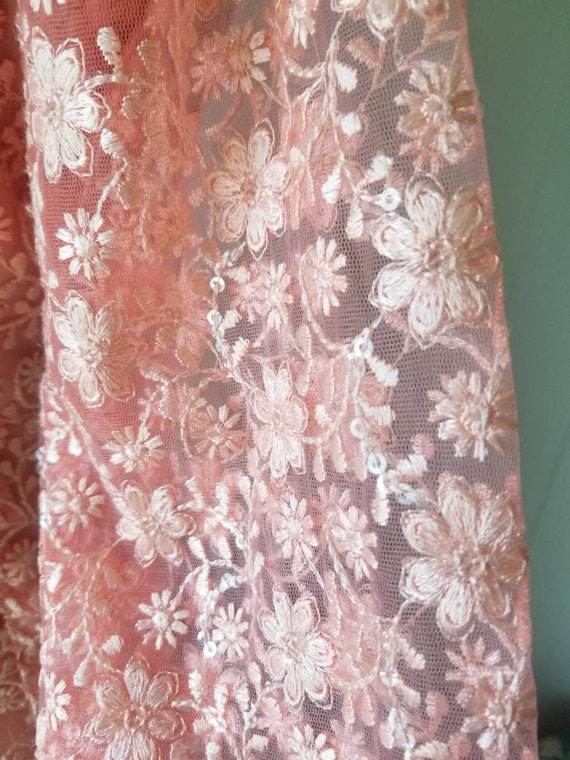 Stunning Chakori Coral Pink Floral Sheer Tulle La… - image 9