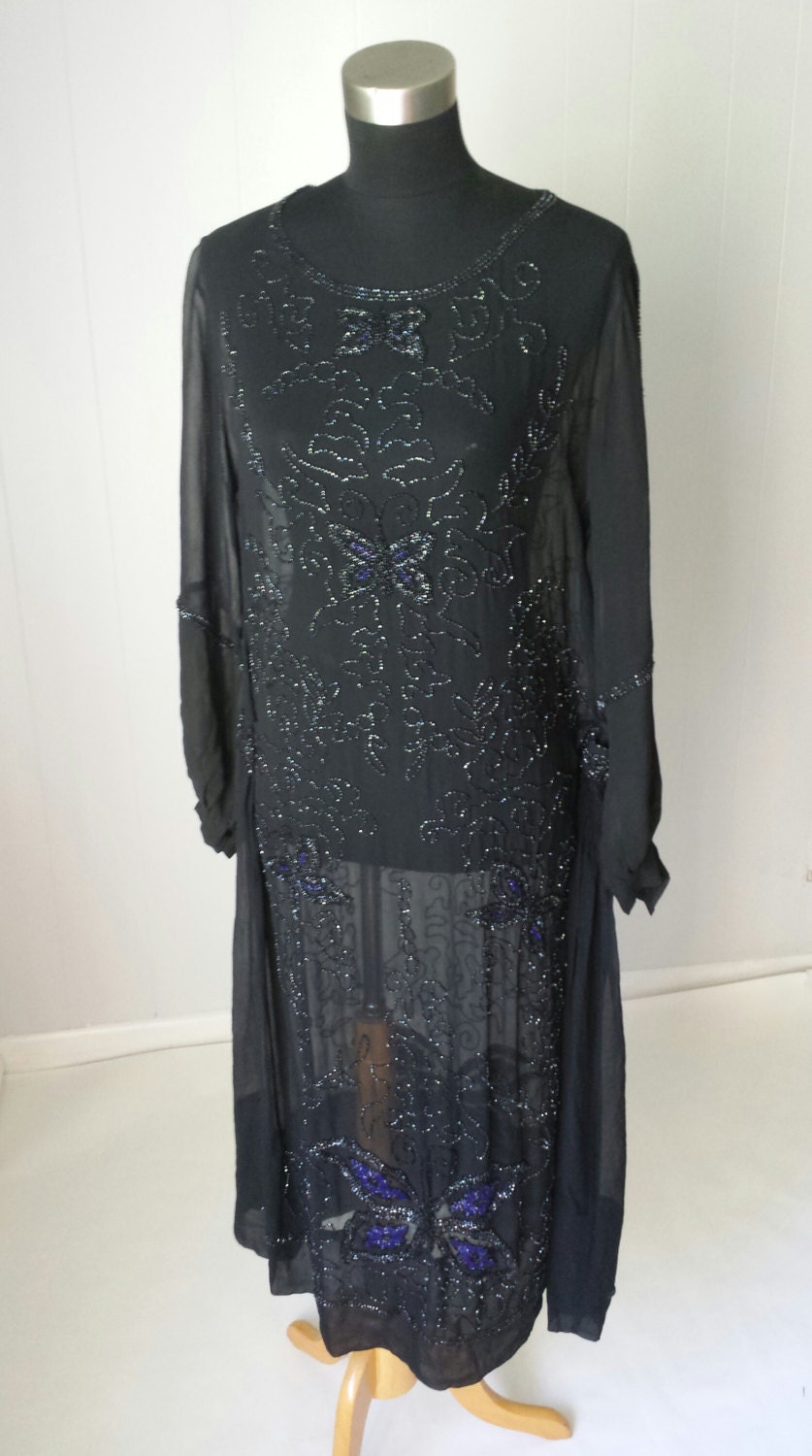 20s Beaded Silk Sheer Dress Black With Beautiful Violet - Etsy